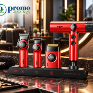 Професионалният комплект VGR Stepless Pro 4в1 SuperPower в куфар - Тример, Самобръсначка, Машинка и Сешоар + гребени и аксесоари